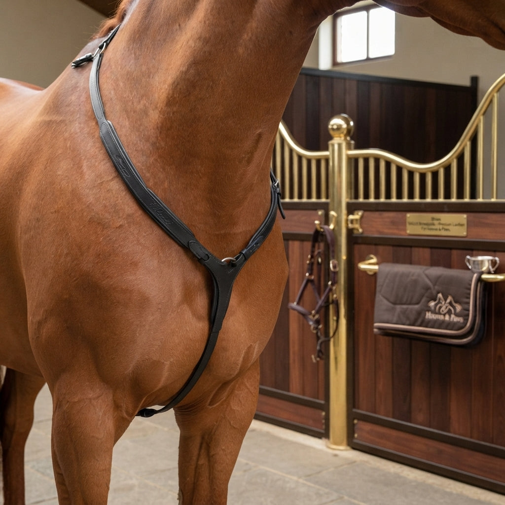 Lifestyle photo of Shires Velociti Breastplate - Premium Leather Horse Breastplate for Equestrian Training and Competition