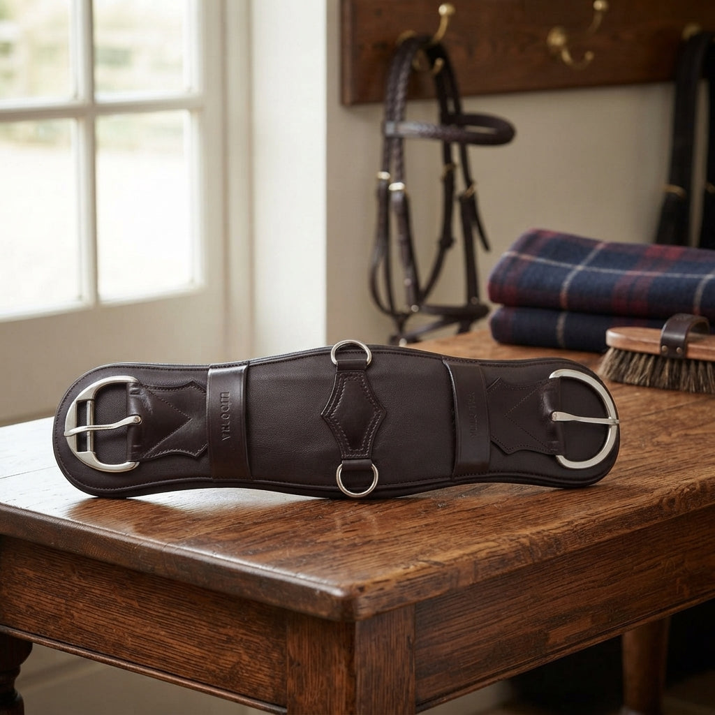 Lifestyle photo of Shires Velociti Leather Western Cinch - Premium Quality Padded Leather Horse Girth
