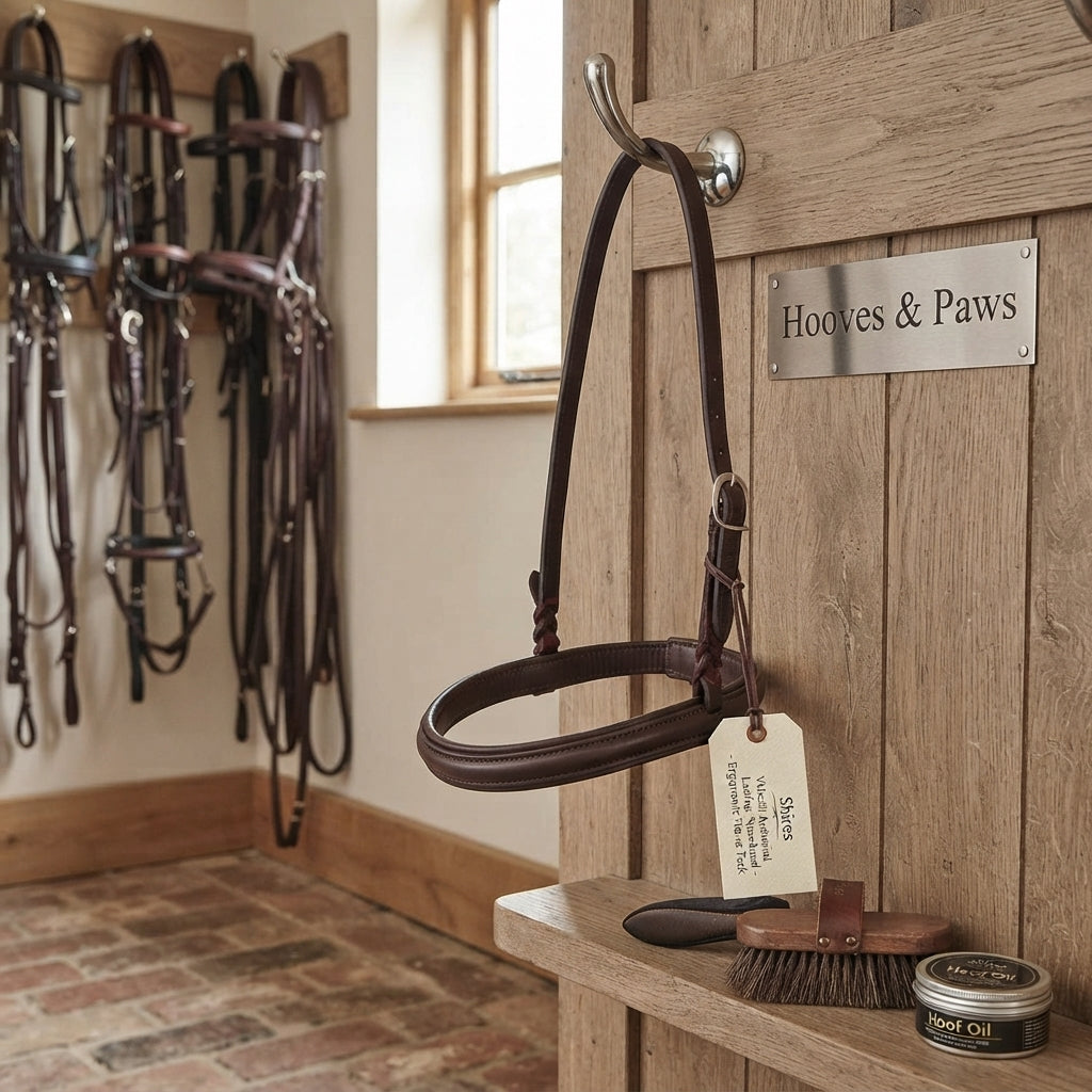Lifestyle photo of Shires Velociti Anatomical Leather Noseband - Ergonomic Horse Tack