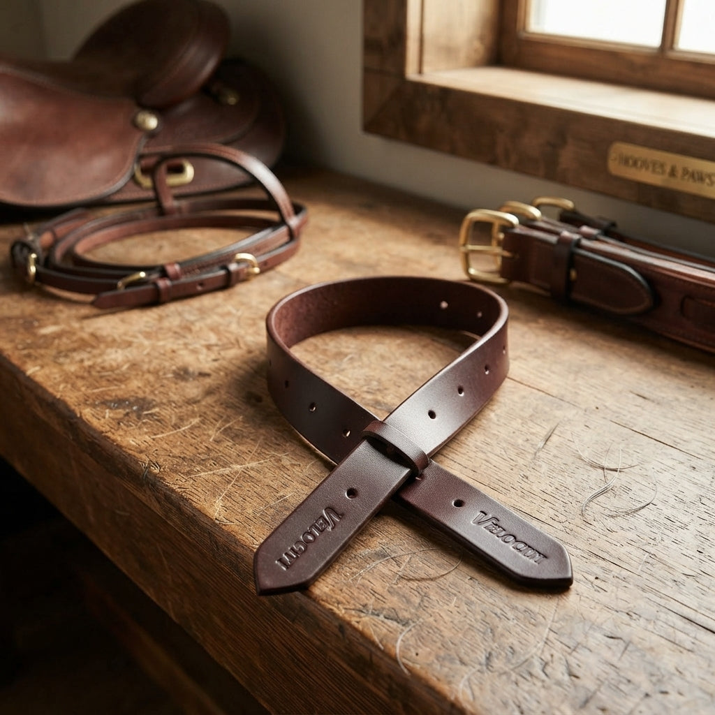 Lifestyle photo of Shires Velociti Leather Western Off Billet - Dark Oil Premium Horse Tack