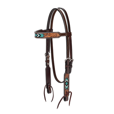 Weaver Leather Turquoise Diamond Beaded Horse Headstall - Dark Oil
