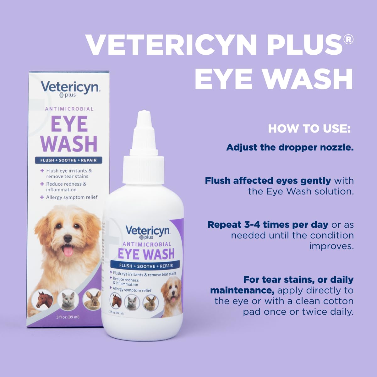 Vetricyn Plus Eye Care Kit | Daily Flush & Tear Stain Remover