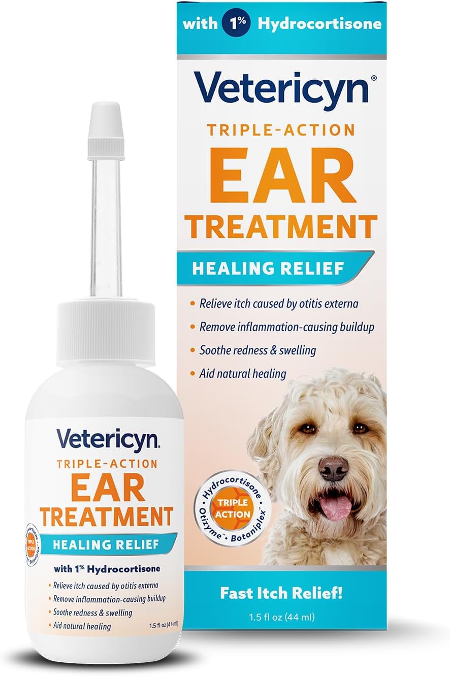 Vetericyn Triple-Action Dog Ear Treatment, Ear Drops with 1% Hydrocortisone 1.5oz