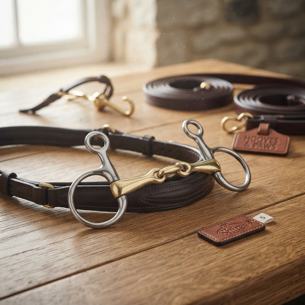 Lifestyle photo of Shires Hanging Cheek Baucher Bit with Double Jointed Lozenge Mouthpiece - Multiple Sizes