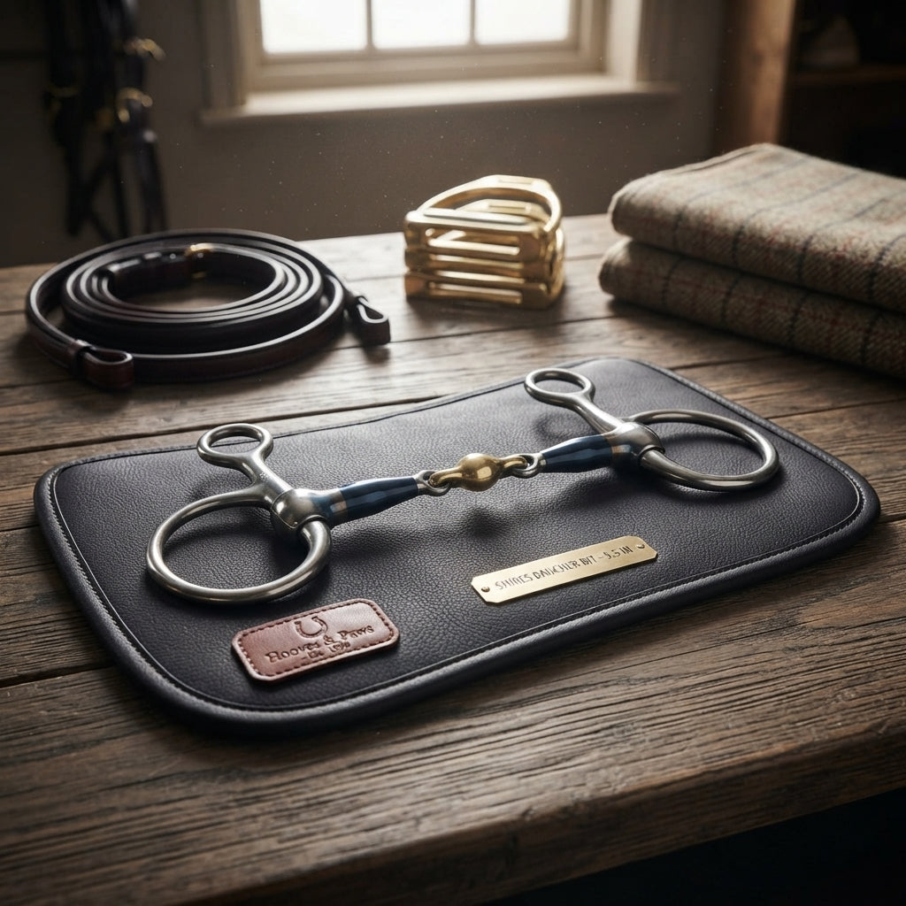 Lifestyle photo of Shires Blue Sweet Iron Hanging Cheek Baucher Bit with Lozenge - Multiple Sizes