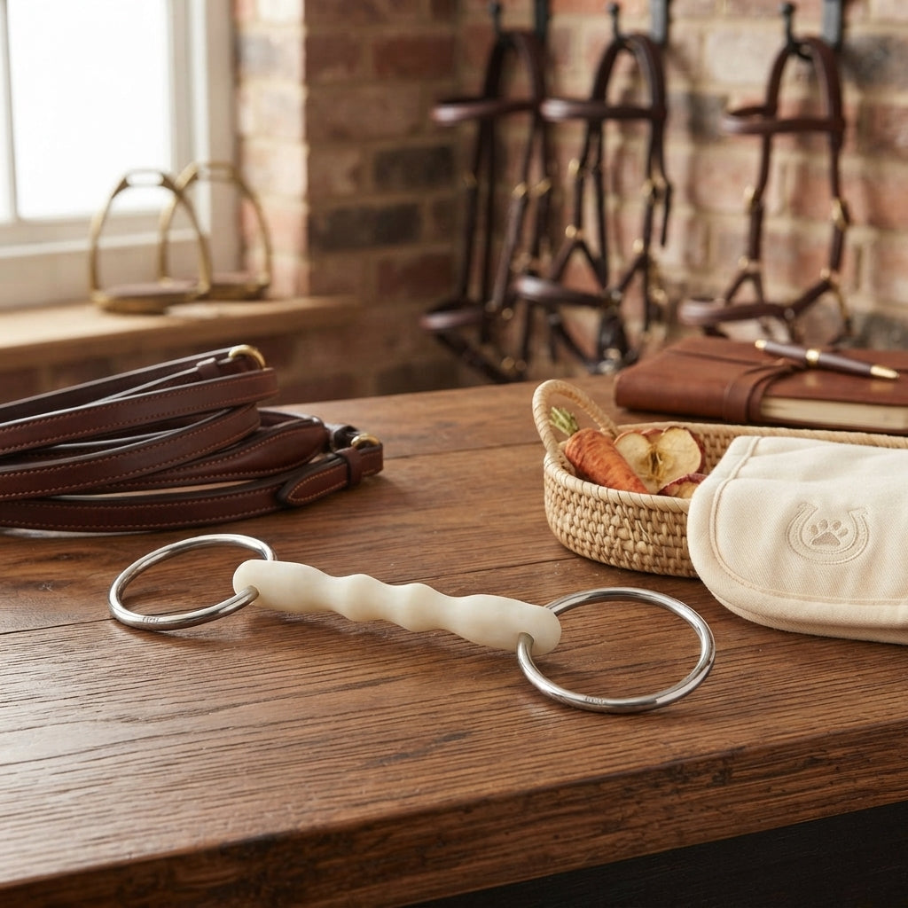 Lifestyle photo of Shires Equikind Softie Loose Ring Mullen Mouth Horse Bit - Gentle Synthetic - Multiple Sizes