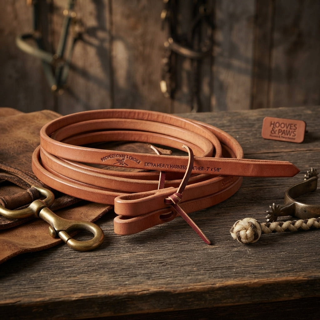 Lifestyle photo of Professional's Choice Extra Heavy Harness Leather Split Reins - 7' x 5/8"