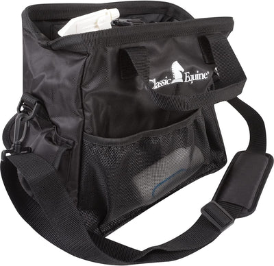 Classic Black Grooming Tote - 12"x12" - Multiple Mesh Pockets & Padded Strap