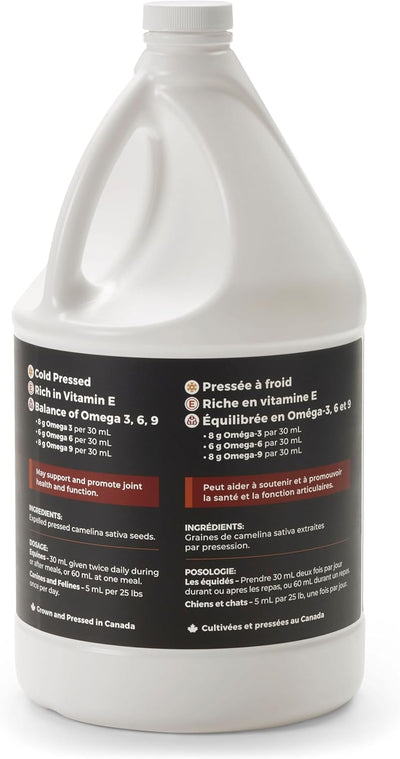 Camelina Oil 4 L Jug with Dispensing Pump | Oil for Equine, Canine and Feline Joint, Coat and Skin Health - Hooves and Paws
