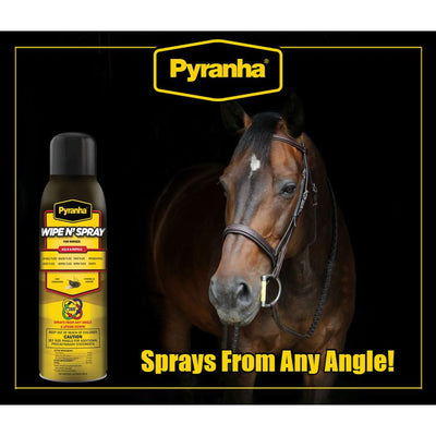 PYRANHA Wipe N' Spray for Horses - Oil-Based Long Lasting Fly Control Repels Horn, Deer, Horse, House, Stable, & Face Flies, Ticks, Mites, Mosquitoes, Gnats & Lice, 1 Quart
