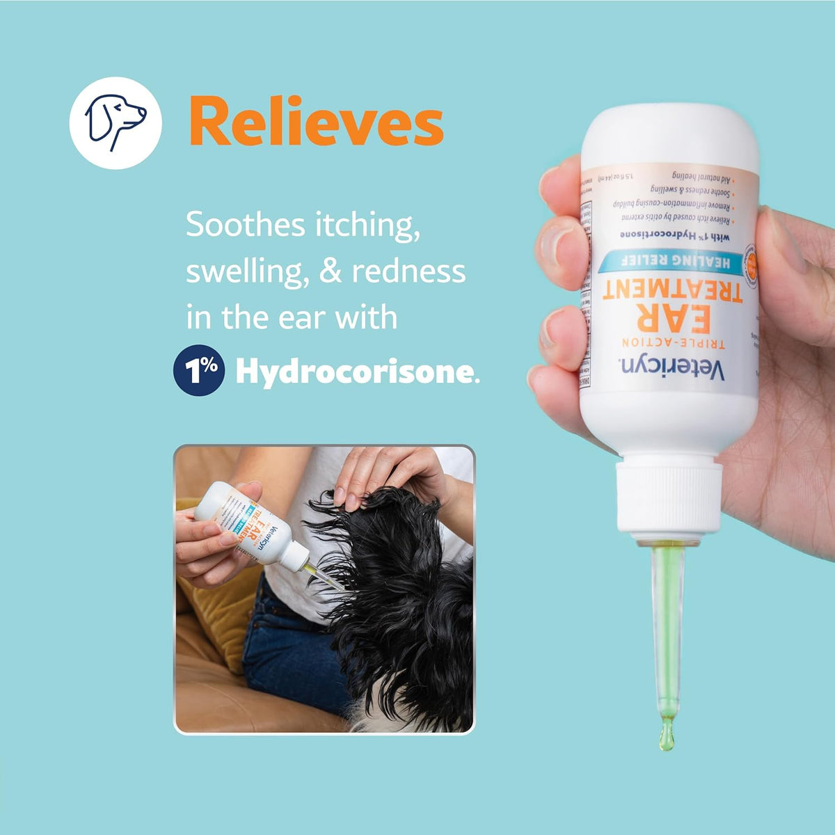 Vetericyn Triple-Action Dog Ear Treatment, Ear Drops with 1% Hydrocortisone 1.5oz