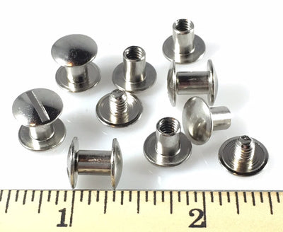 Chicago Screws Plain 100 Pieces - Nickel Plated Brass and Solid Brass Leather Binding