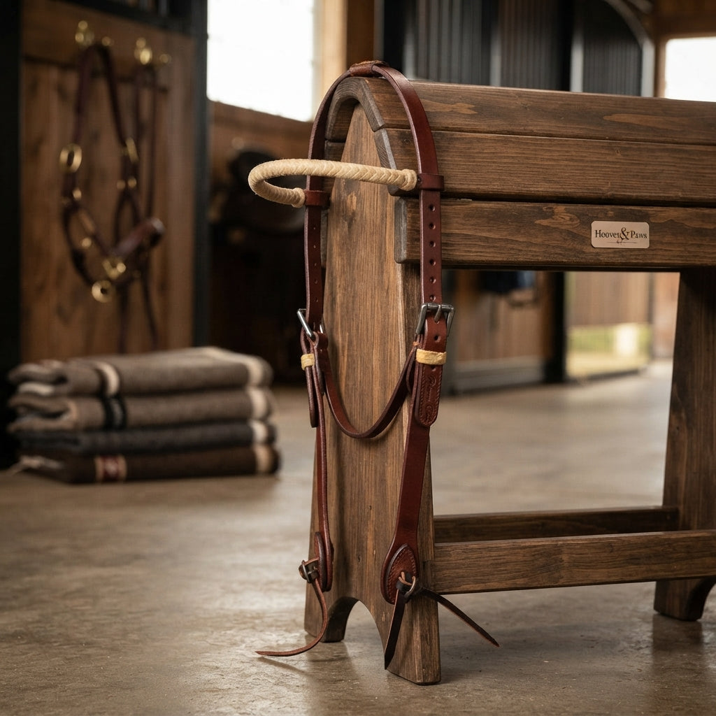 Lifestyle photo of Professional's Choice Heavy Oil One Ear Headstall with Rawhide Accents & 2-Buckle Adjustment - 5/8"