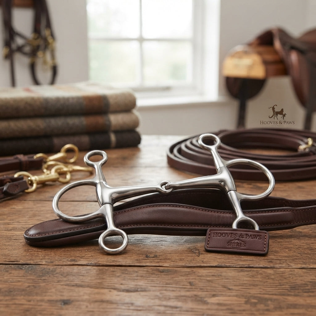 Lifestyle photo of Shires Full Cheek Jointed Mouth Horse Bit - Stainless Steel - Multiple Sizes