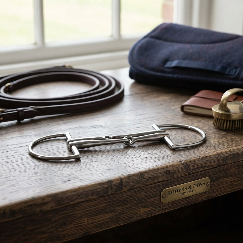 Lifestyle photo of Shires Hunter Dee Offset Double Jointed Stainless Steel Horse Bit - Multiple Sizes