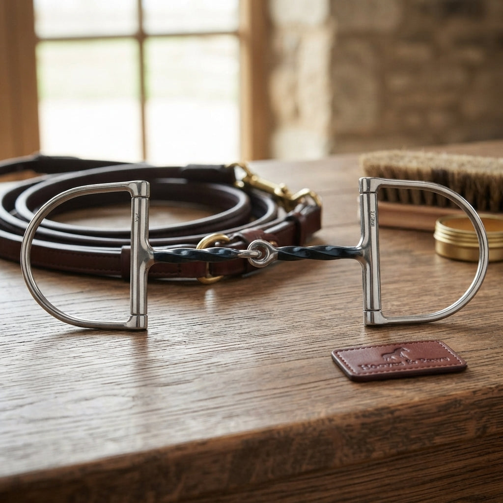 Lifestyle photo of Shires Blue Sweet Iron Slow Twist Hunter Dee Bit - Sweet Iron Mouthpiece - Multiple Sizes