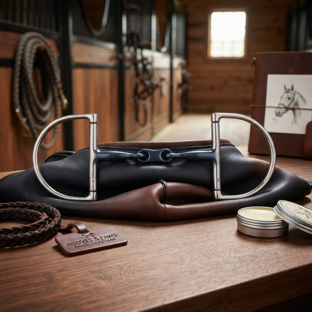 Lifestyle photo of Shires Blue Sweet Iron French Link Hunter Dee Bit - Promotes Salivation - Multiple Sizes