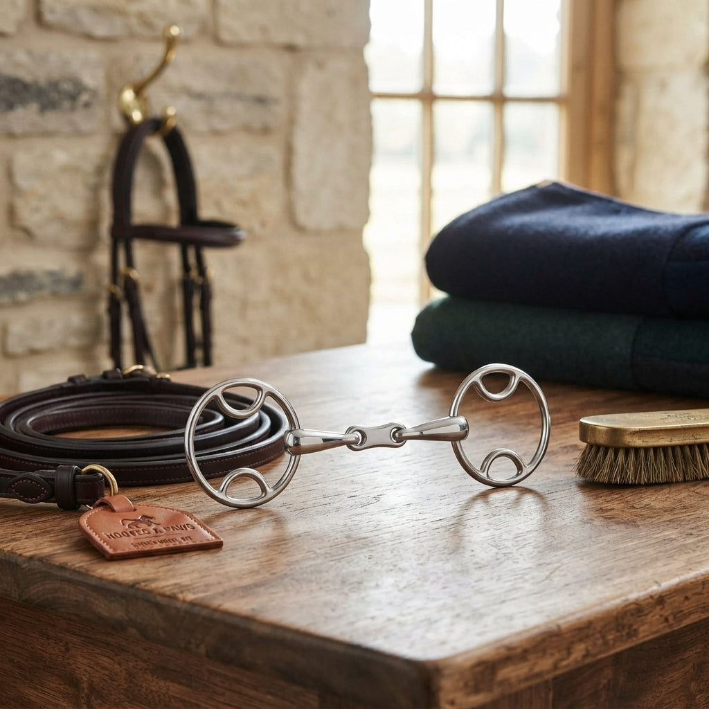 Lifestyle photo of Shires Beval Bit with French Link Mouthpiece - Stainless Steel Training Bit - Multiple Sizes