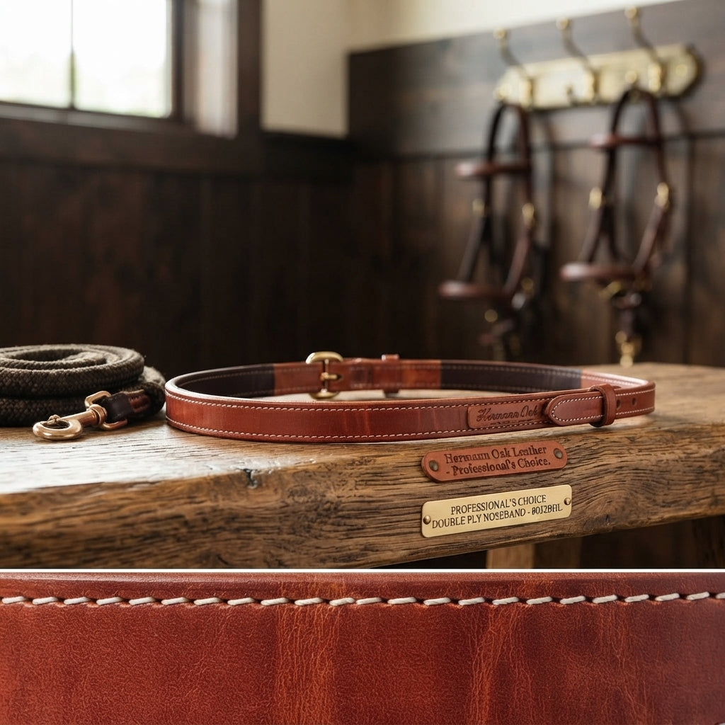 Lifestyle photo of Professional's Choice Double Ply Noseband - Hermann Oak Leather, 1/2" Headstrap, Bronze Hardware - 8032BHL