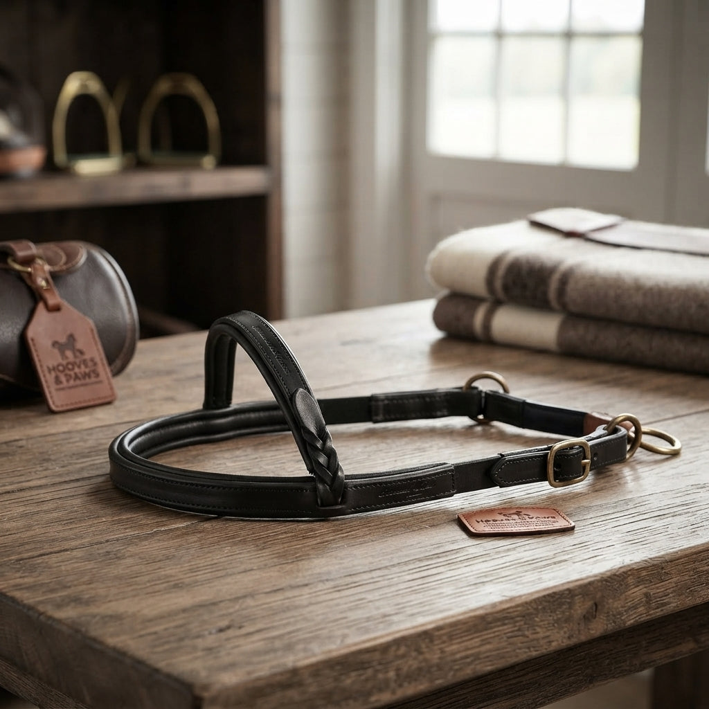 Lifestyle photo of Professional's Choice Ultimate Tiedown Noseband - Black Solid Hermann Oak Leather & Brass Hardware