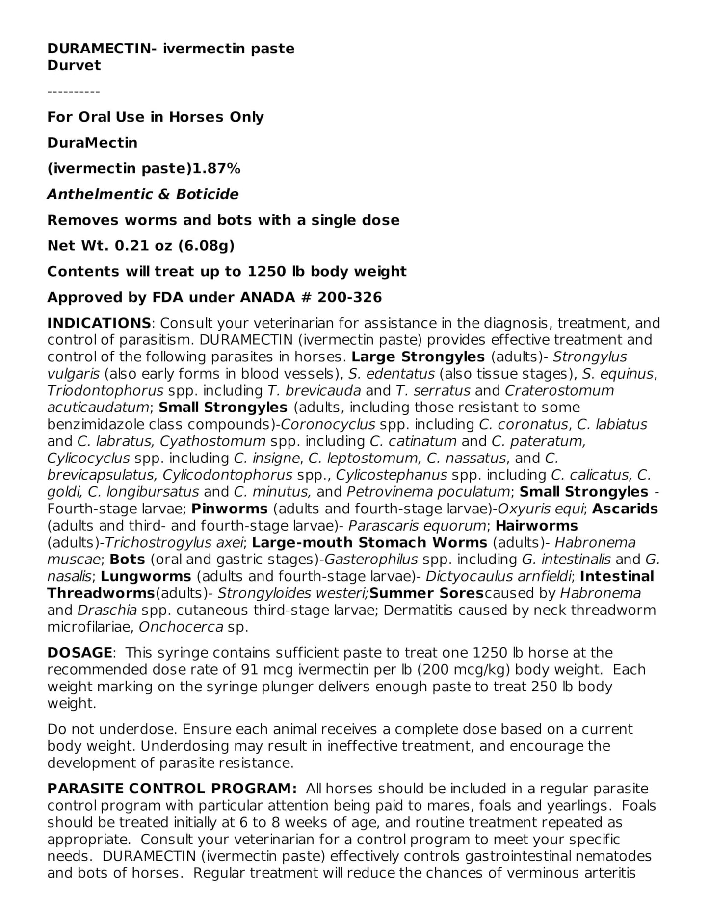 durvet Duramectin Ivermectin Paste 1.87% for Horses, 0.21 oz (Pack of 2)