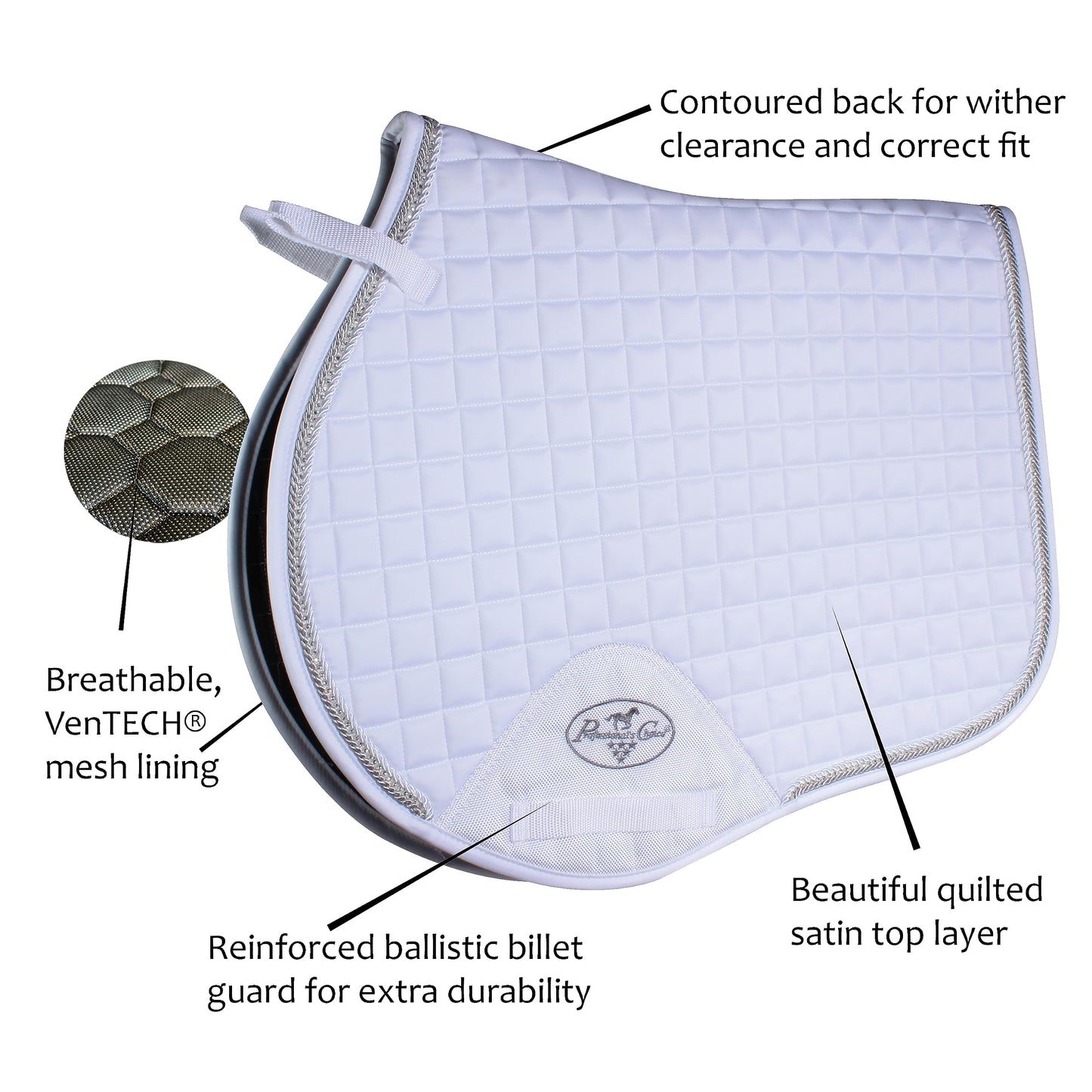Professional's Choice VenTECH Satin English Jump Saddle Pad - Breathable Non-Slip - 21.5" Spine x 20.5" Drop