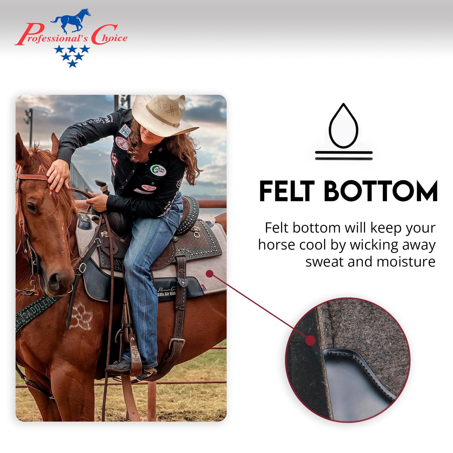 Professional's Choice Cowboy Air Ride Saddle Pad | Contoured Back Shock-Absorbing Breathable Moisture-Wicking Wool Felt Western Horse Riding Saddle Pad