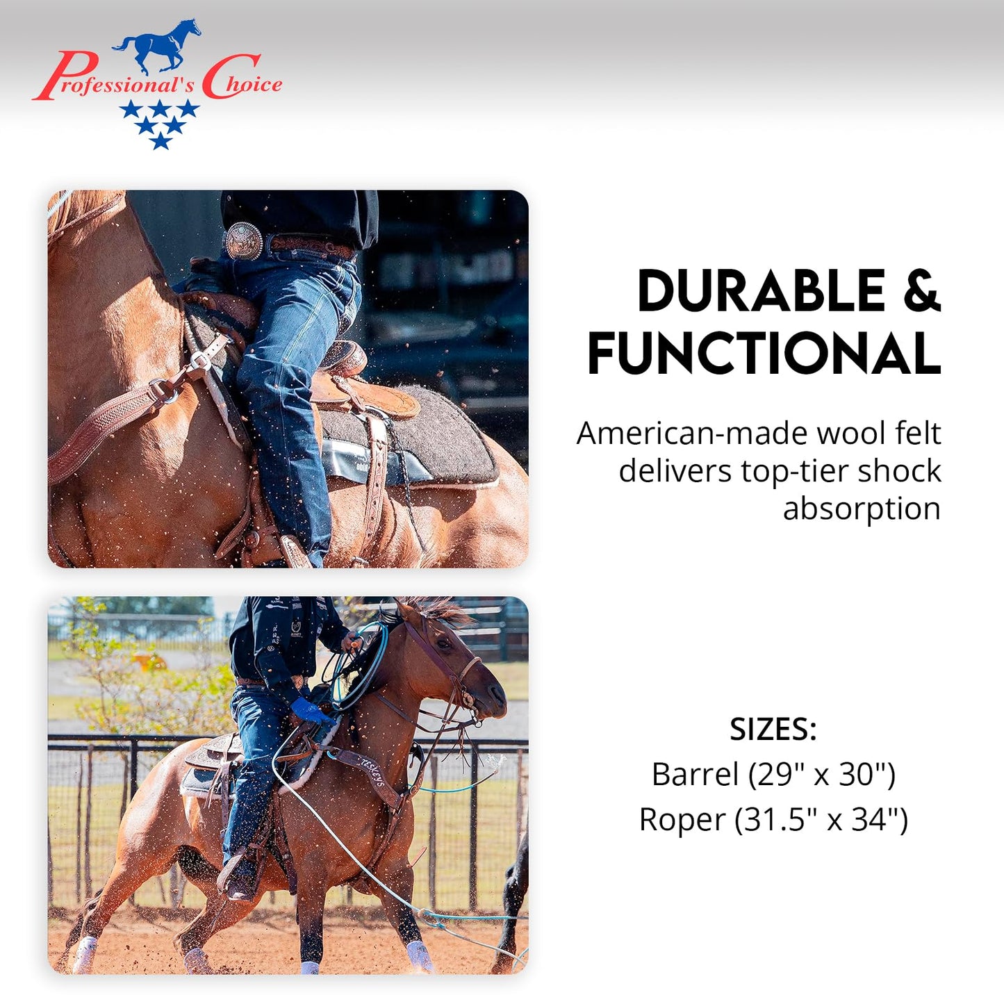 Professional's Choice Cowboy Air Ride Saddle Pad | Contoured Back Shock-Absorbing Breathable Moisture-Wicking Wool Felt Western Horse Riding Saddle Pad