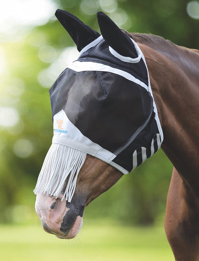 Shires Fine Mesh Horse Equine Fly Mask with Ears and Nose Fringe 60% UV Protection