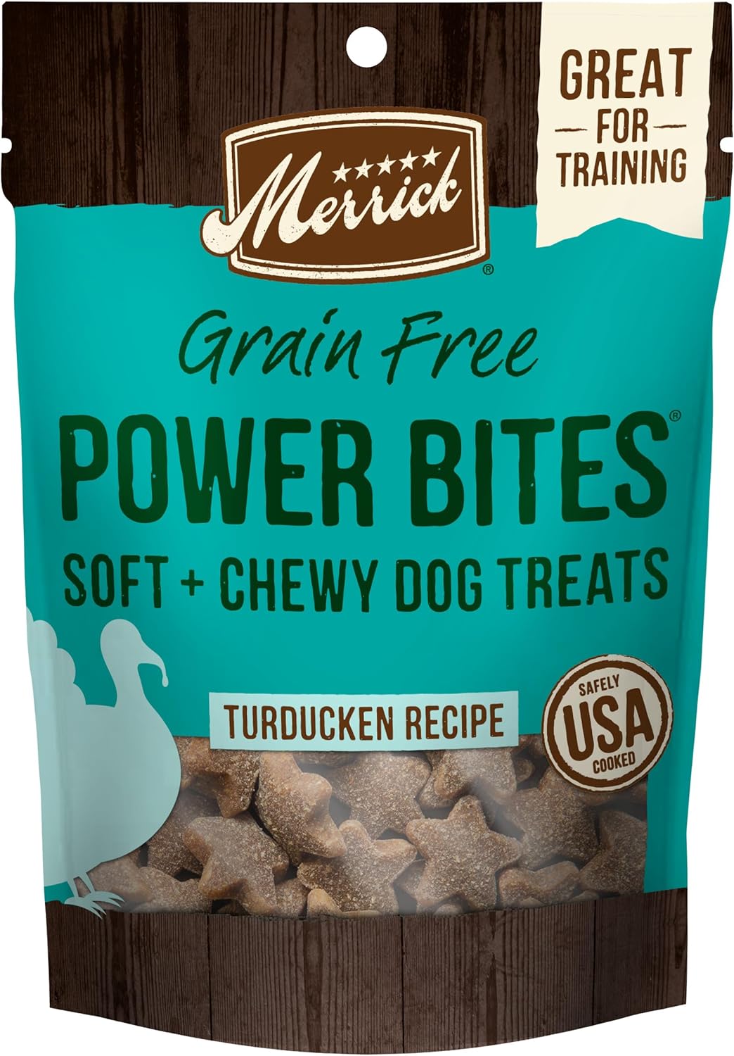 Merrick Power Bites Natural Soft And Chewy Real Meat Dog Treats, Grain Free Snack, Real Turducken Recipe - 6 oz. Bag (Sell out)