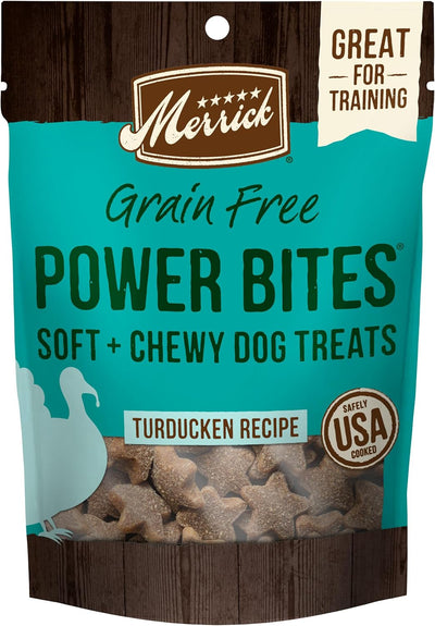 Merrick Power Bites Natural Soft And Chewy Real Meat Dog Treats, Grain Free Snack, Real Turducken Recipe - 6 oz. Bag (Sell out)