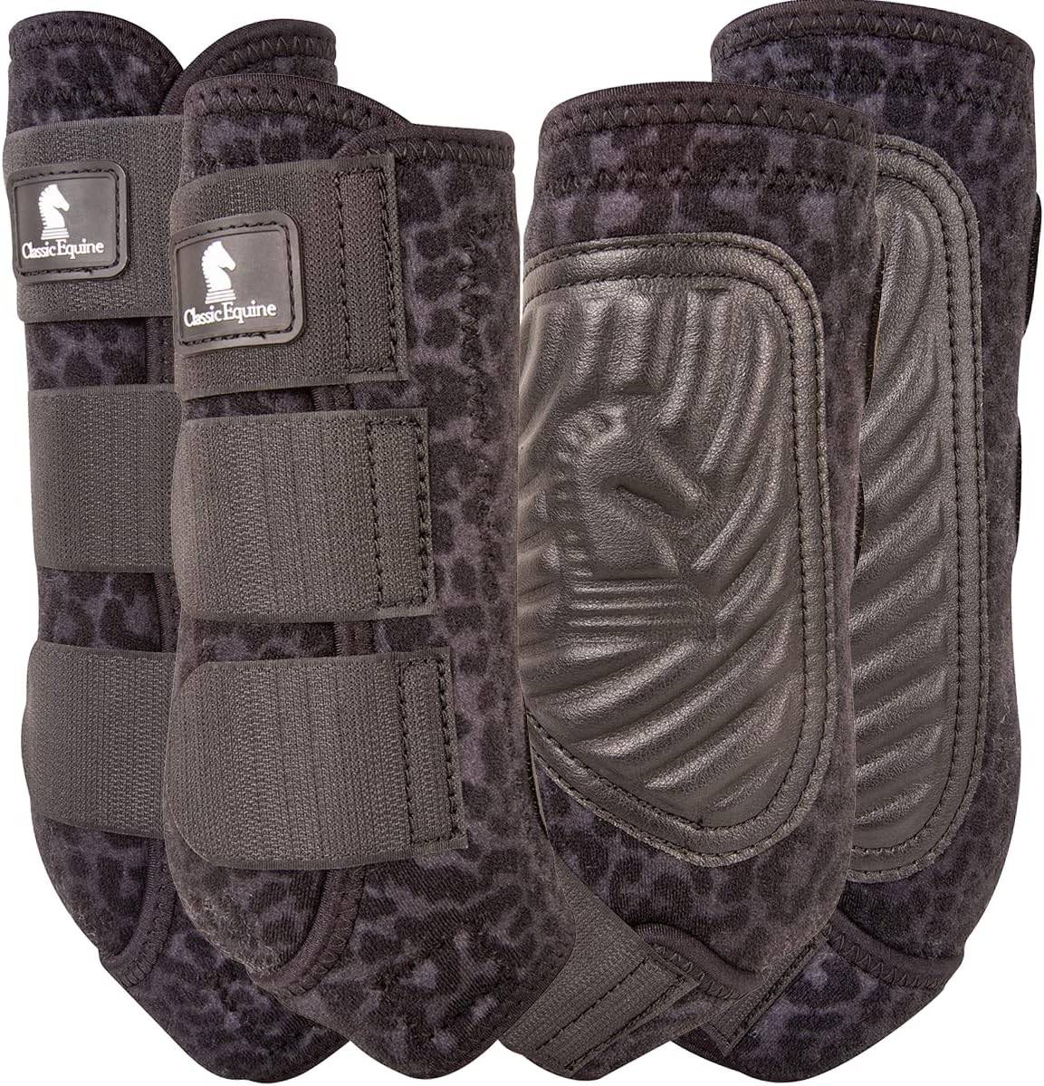 Classic Equine Classicfit Front and Hind Sling Boots, Black Leopard, Small (Sell out) - Hooves and Paws