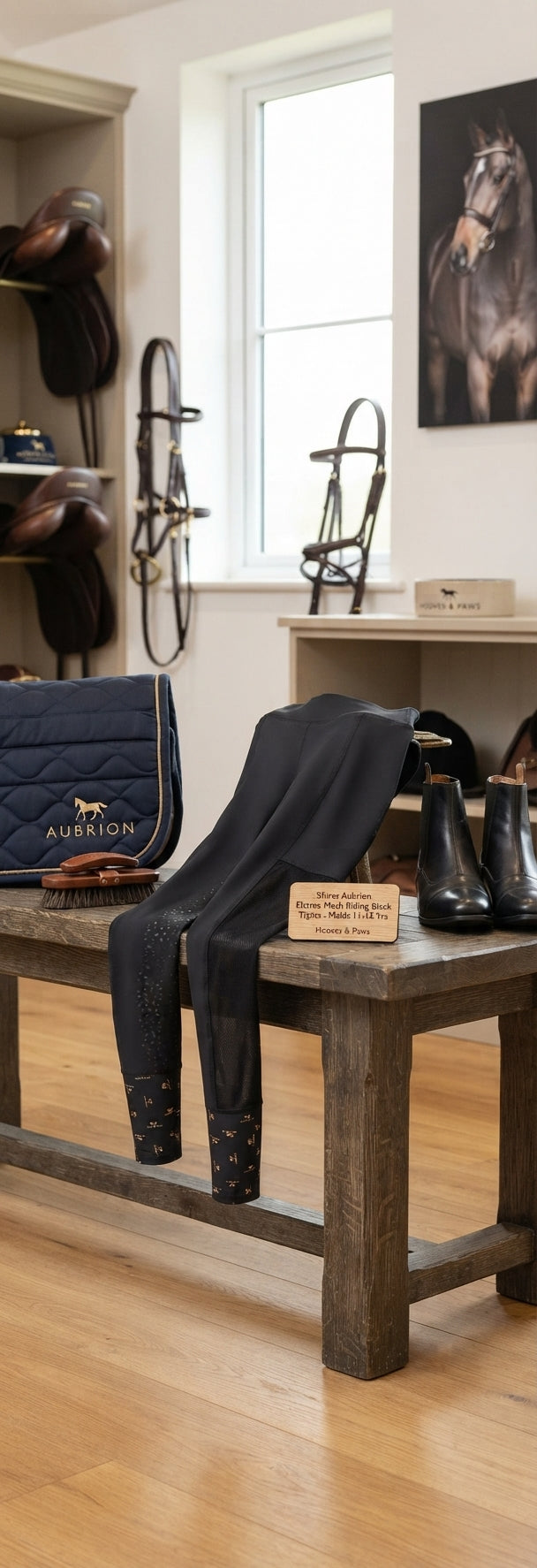 Lifestyle photo of Shires Aubrion Elstree Mesh Riding Black Tights-Maids 11-12 Years (Sell out)
