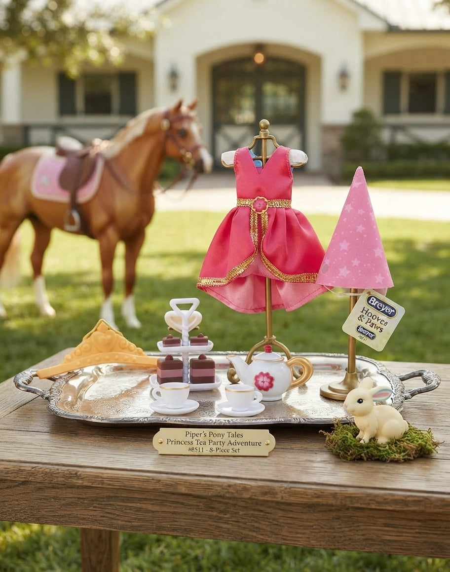 Lifestyle photo of Breyer Piper's Pony Tales Princess Tea Party Adventure #8511 - 8-Piece Doll & Pony Accessory Set