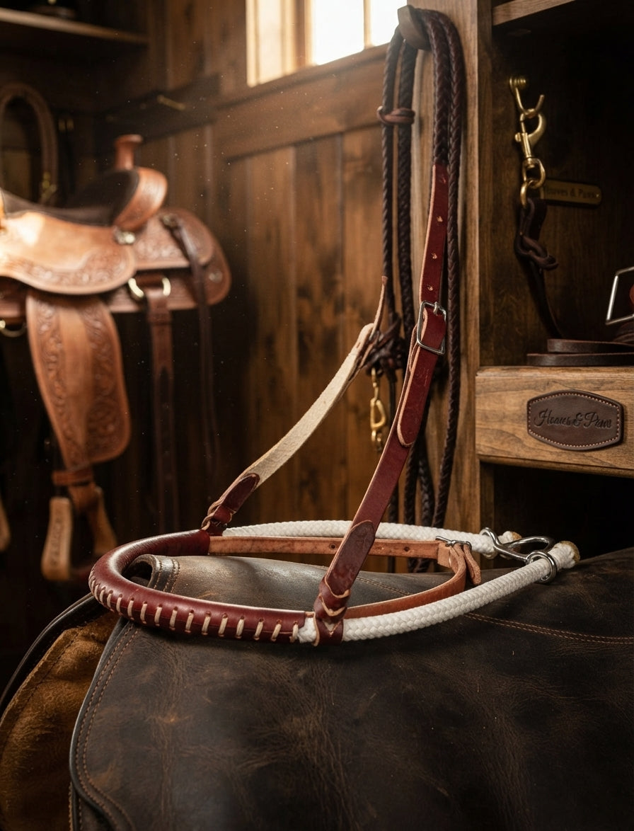 Lifestyle photo of Professional's Choice Laced Double Rope Caveson 8708 - 1/4" Lariat Rope, Latigo Nose & Harness Leather