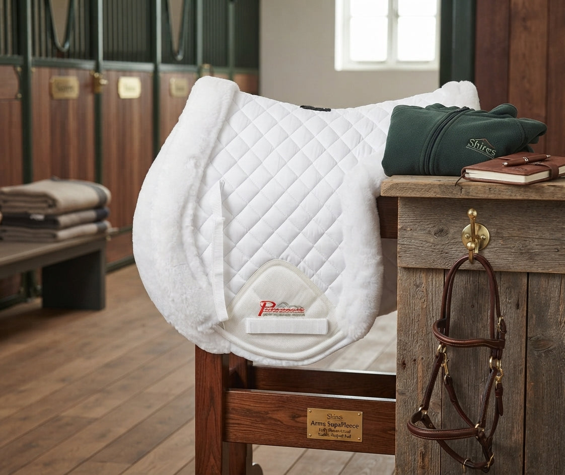 Lifestyle photo of Shires Arma SupaFleece Fully Fleece-Lined Saddle Shaped Pad - Moisture Wicking & Machine Washable - Multiple Sizes