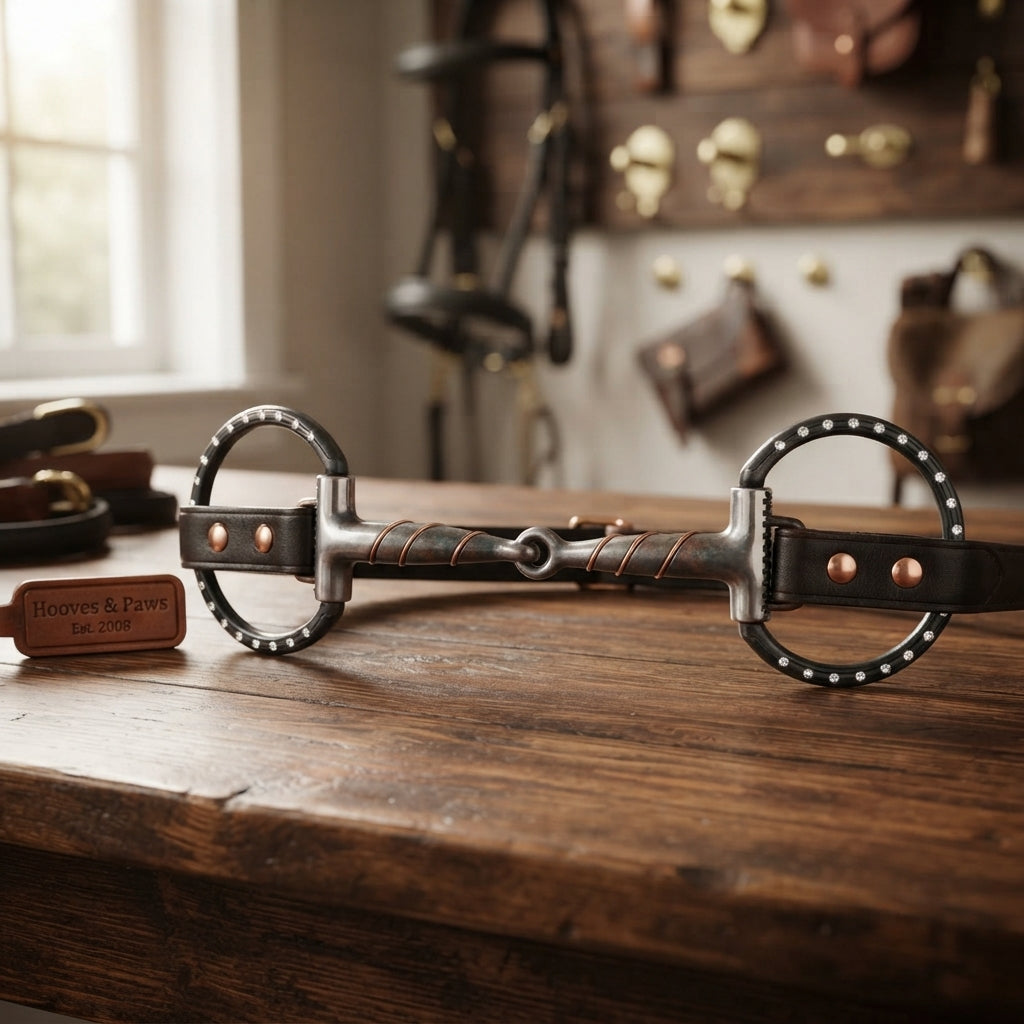 Lifestyle photo of Myler 09 Black Dee Horse Bit - 5-Inch Sweet Iron & Copper Inlay - Level 1 Comfort Mouthpiece