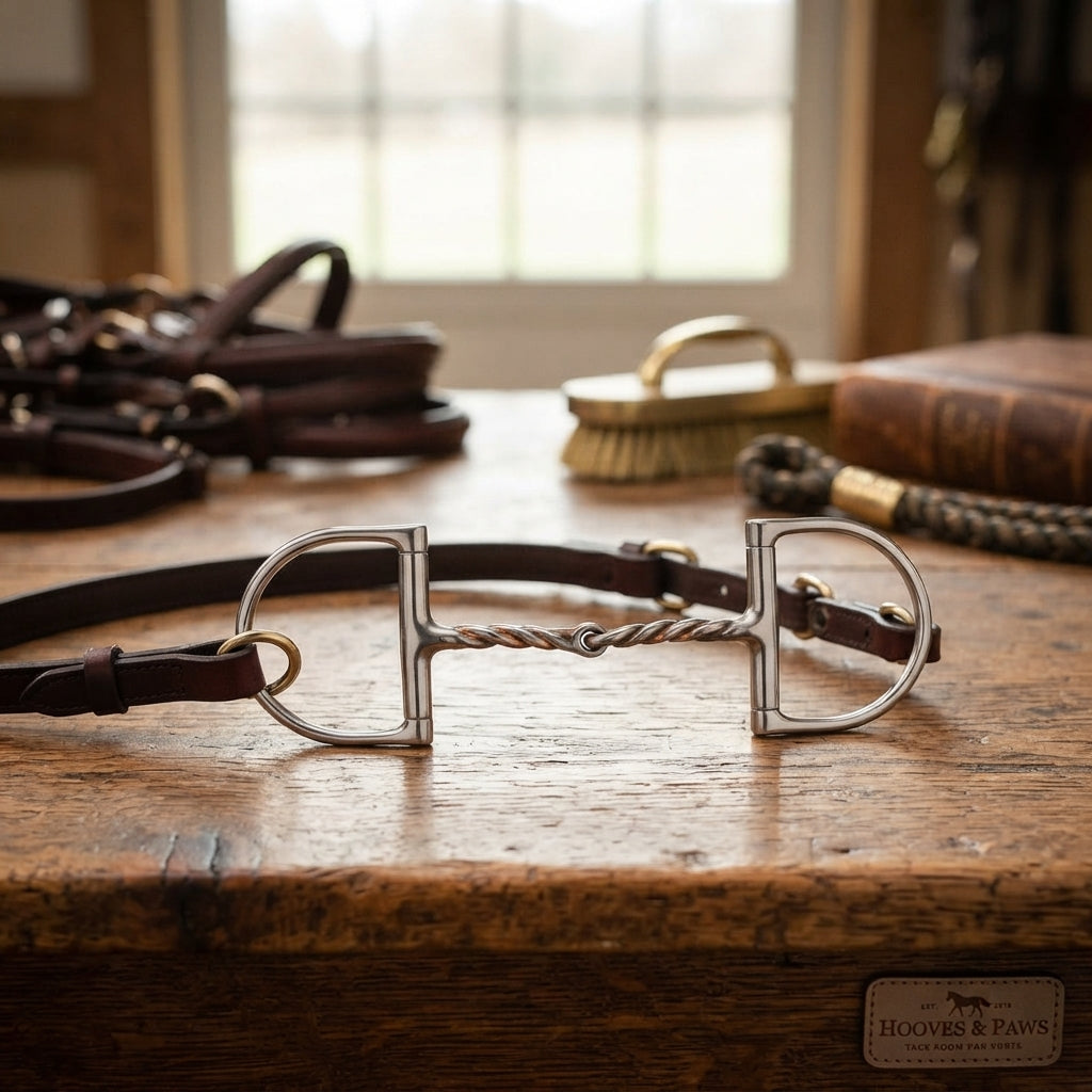 Lifestyle photo of Myler 09 English Dee Bit with Hooks & Twist - MB 09T Enhanced Comfort Snaffle, 5" Mouth, Sweet Iron with Copper Inlay