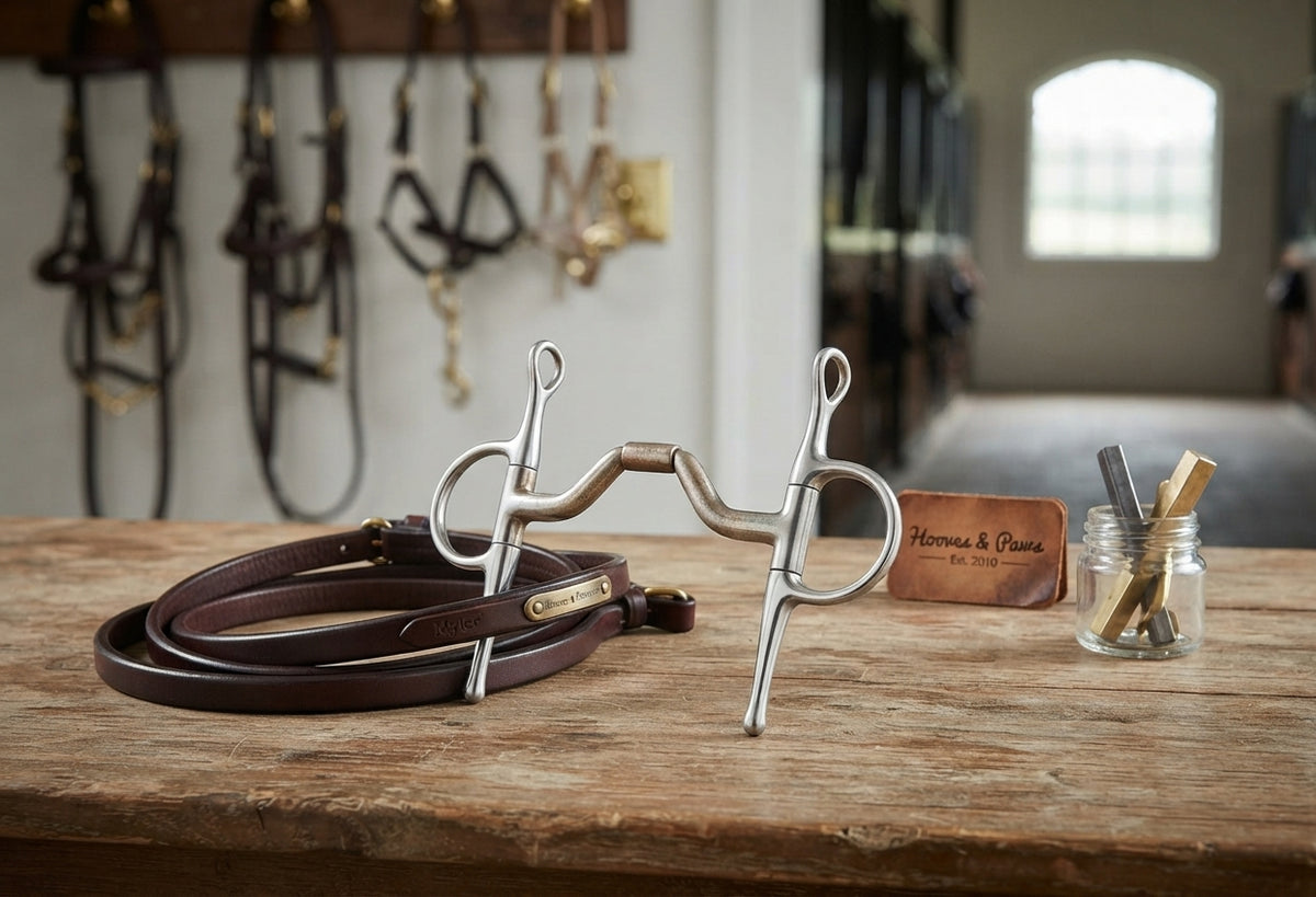 Lifestyle photo of Myler MB 33 Full Cheek Bit with Hooks - 5" Sweet Iron Mouthpiece - Gentle Tongue Relief & Independent Side Movement