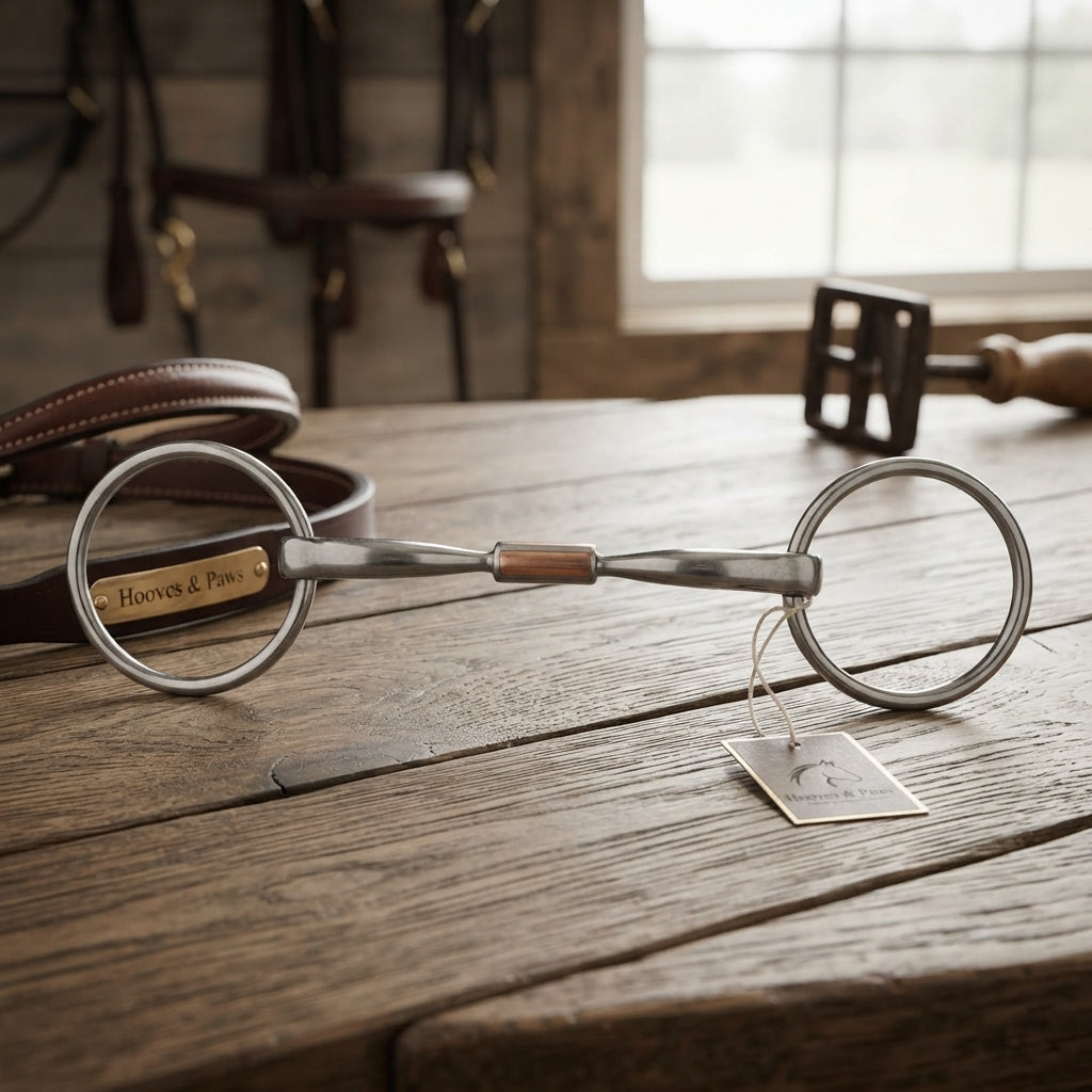 Lifestyle photo of Myler Bridoon Comfort Snaffle Wide Barrel Bit MB 02 - 4 3/4" Mouth - Stainless Steel with Copper Inlay