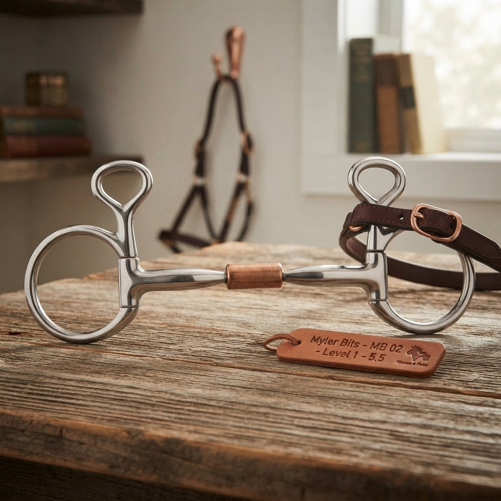 Lifestyle photo of Myler MB 02 Comfort Snaffle Baucher Bit Level 1 - 5.5" Stainless Steel with Copper Inlay