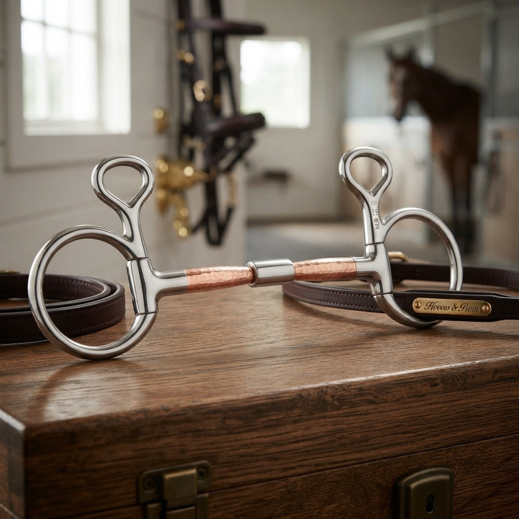 Lifestyle photo of Myler MB 02 Comfort Snaffle Baucher Bit Level 1 - 5.5" Stainless Steel with Copper Inlay