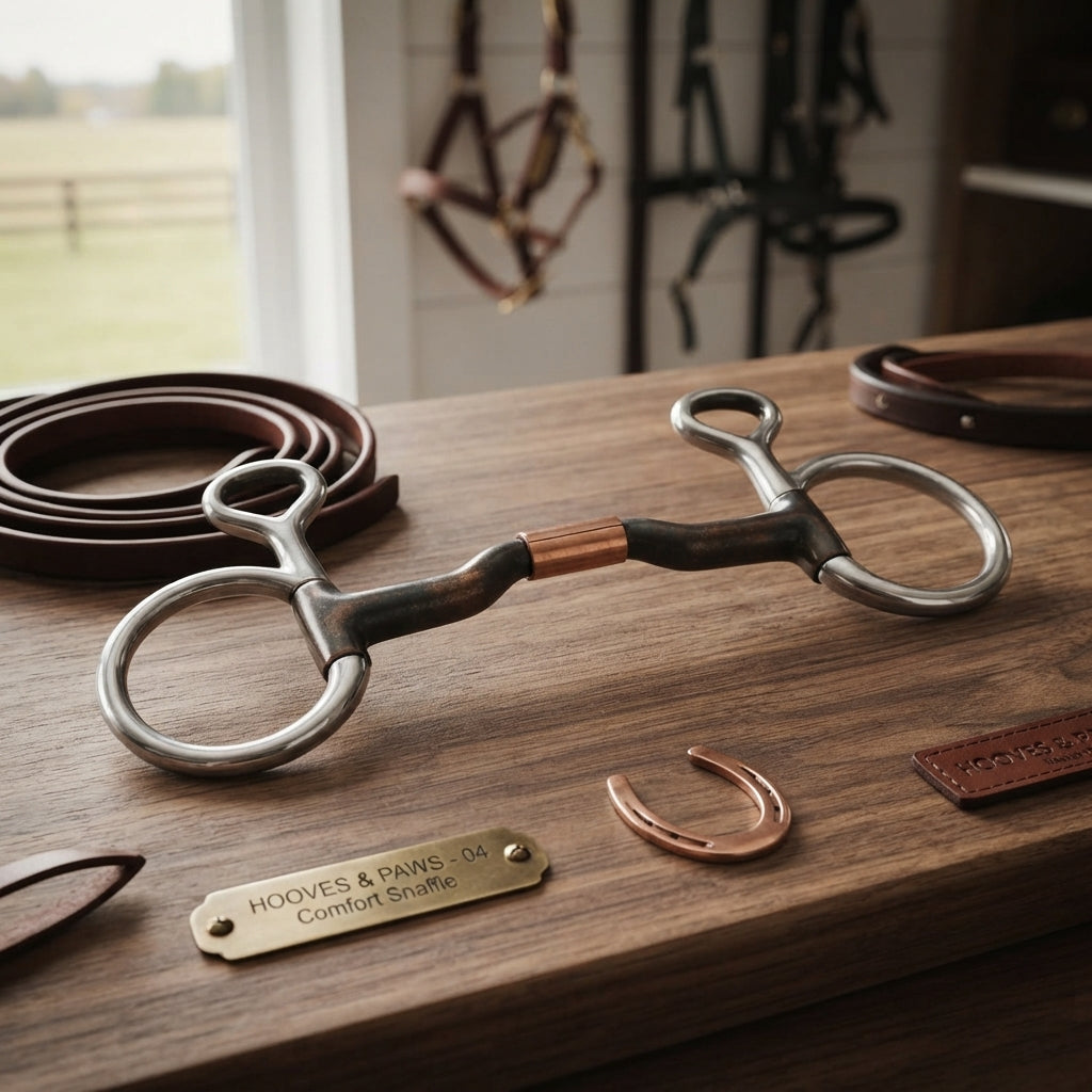 Lifestyle photo of Myler Medium Baucher Bit with 04 Comfort Snaffle Low Port - 5 1/2" Sweet Iron with Copper Inlay
