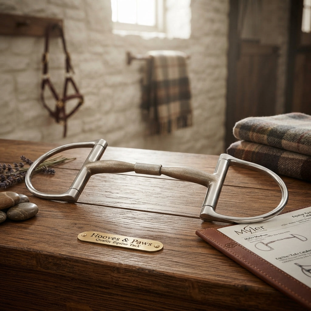 Lifestyle photo of Myler Medium English Dee Bit without Hooks Level 1 Comfort Snaffle (02) - 5-inch Mouth Sweet Iron