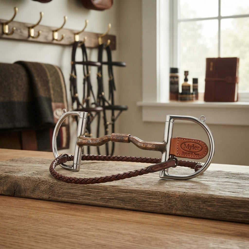 Lifestyle photo of Myler Medium English Dee Bit with Hooks MB 04 Level 2 Comfort Snaffle - Sweet Iron & Copper