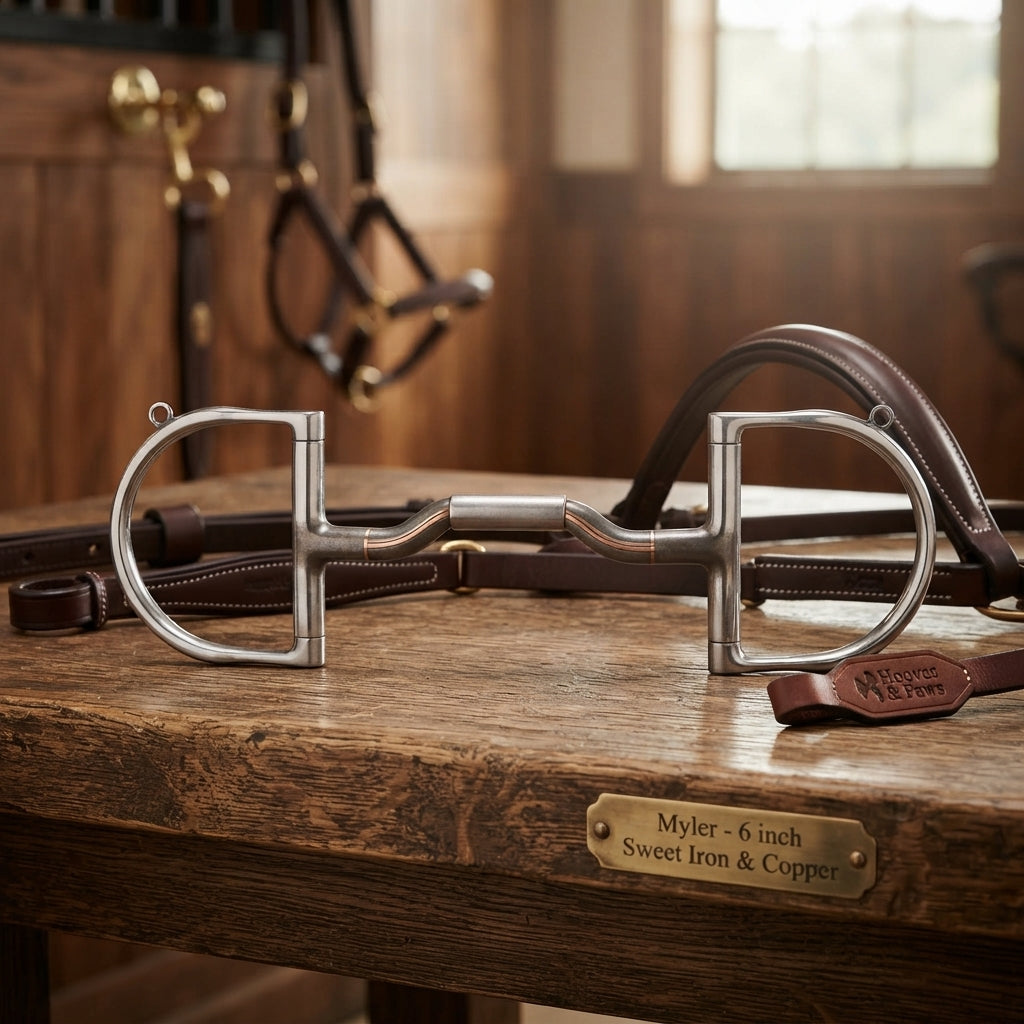 Lifestyle photo of Myler Medium English Dee with Hooks 06 Mouthpiece - 6 inch Sweet Iron with Copper Inlay