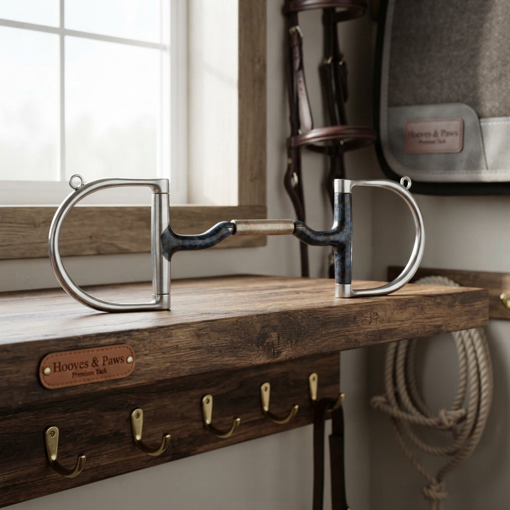 Lifestyle photo of Myler Medium English Dee Bit with Hooks - MB 36 Forward Tilted Ported Barrel Sweet Iron