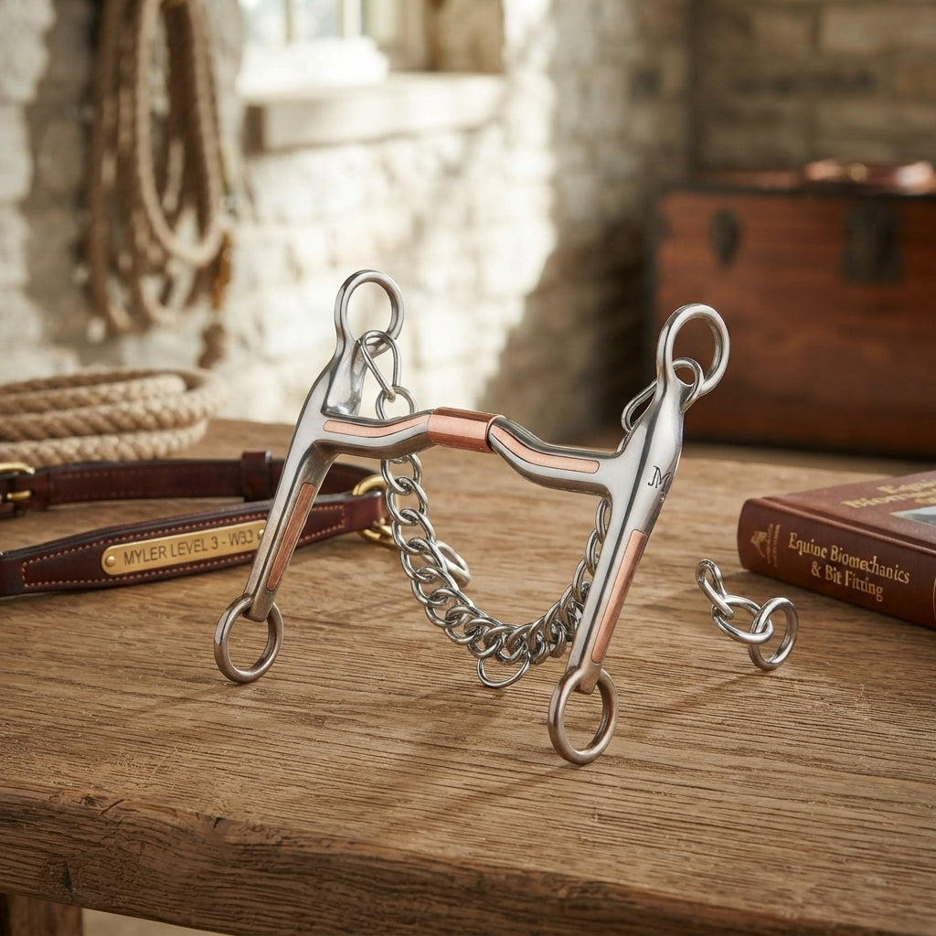 Lifestyle photo of Myler Level 3 Weymouth 33 Dressage Curb Bit - Sweet Iron with Copper Inlay - Multiple Sizes