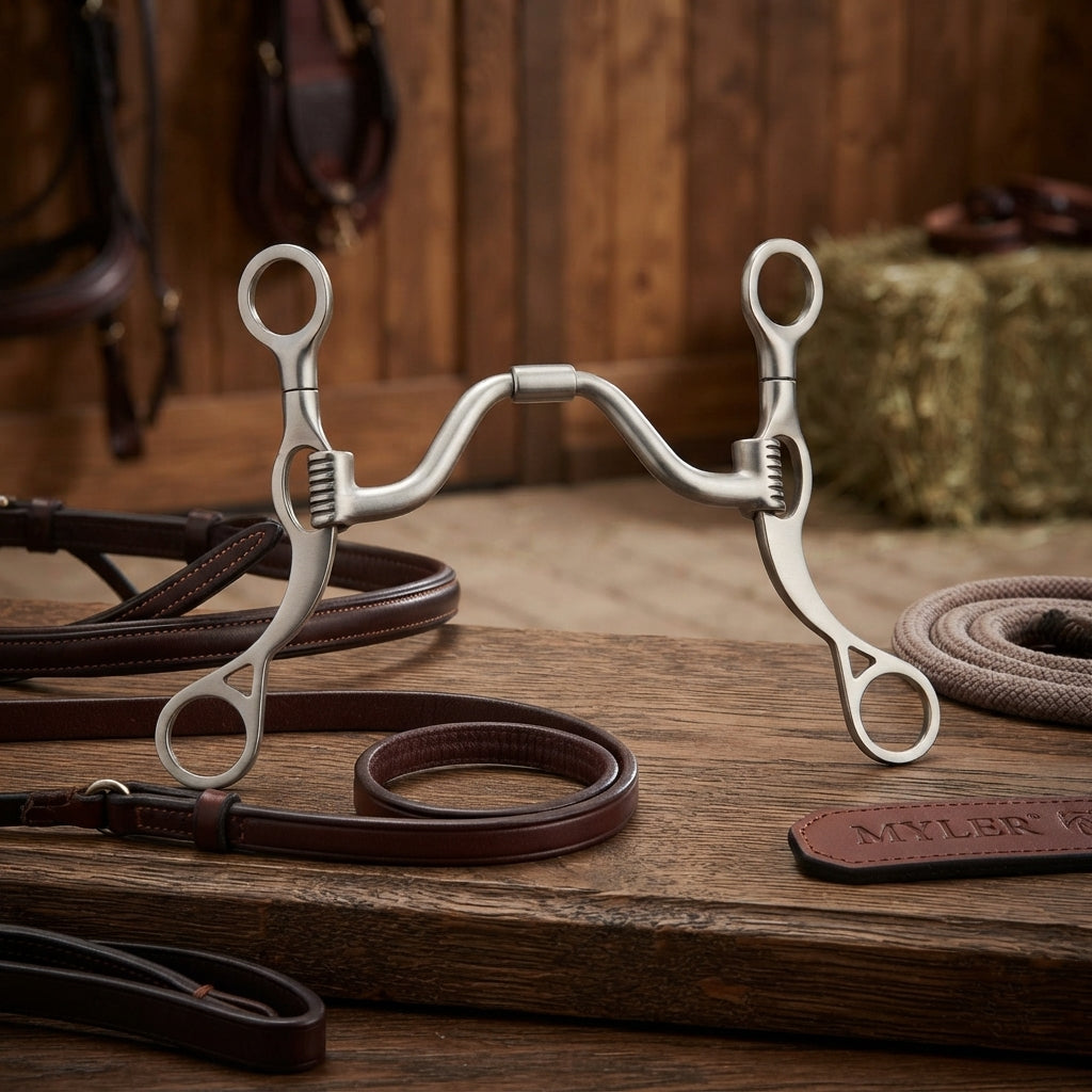Lifestyle photo of Myler MBL Short Shank Horse Bit with 16PB Comfort Curb Mouthpiece - 5" Mouth