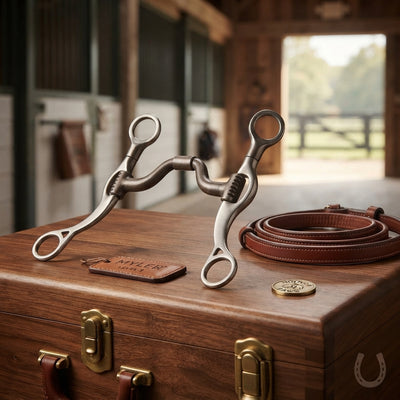 Lifestyle photo of Myler Level 3 Short Shank Tapered Barrel Mullen (33) Horse Bit - Sweet Iron